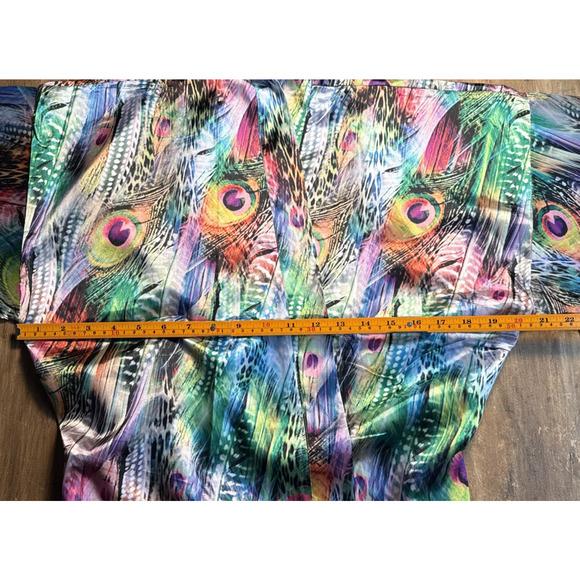 Oriental Village Silk Collection Rainbow Multi Kimono Robe Peacock Print Size OS - Picture 5 of 7